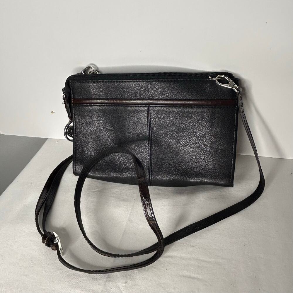 Brighton Black Brown Leather Crossbody Organizer Wallet Purse Croc Embossed - Picture 6 of 11